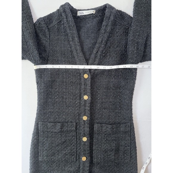 Zara Black‎ Gold Button Front Mini Jacket Dress Size XS Textured Tweed Cardigan - Picture 9 of 10